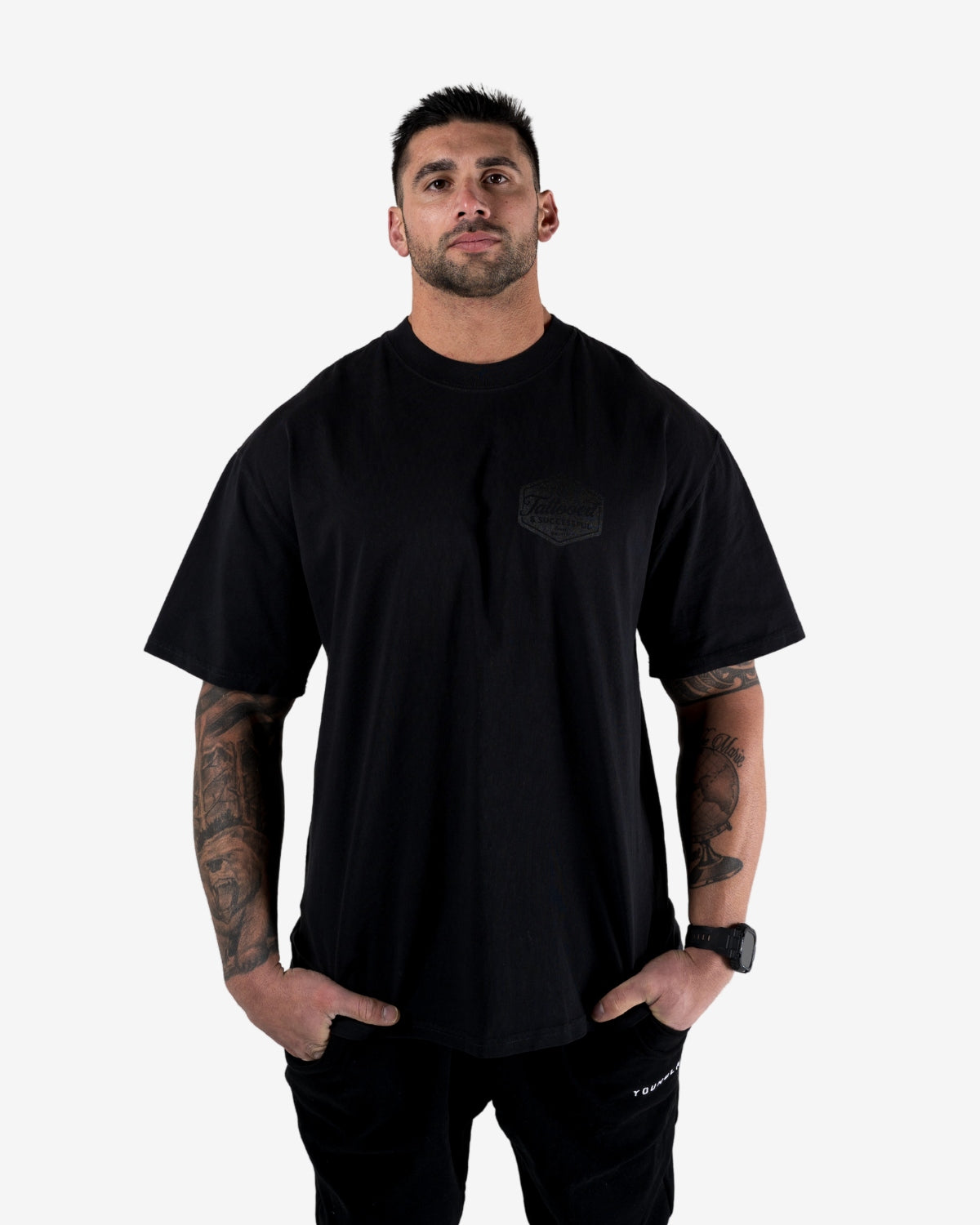 Brand Oversized Tee - Asphalt w/ Black